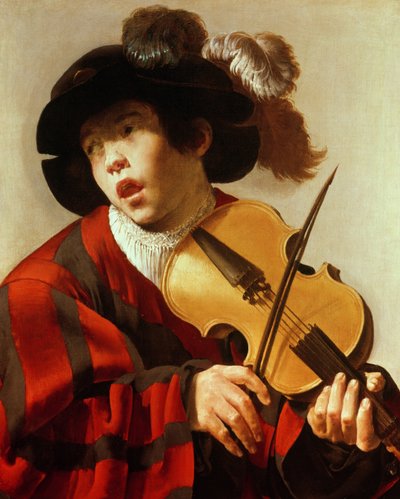 Junge spielt Saiteninstrument und singt, ca. 1627 von Hendrick ter Brugghen